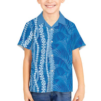 Hawaii Prince Kuhio Family Matching Short Sleeve Bodycon Dress and Hawaiian Shirt Blue Hawaiian Lau Maia With Leis