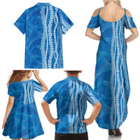 Hawaii Prince Kuhio Family Matching Summer Maxi Dress and Hawaiian Shirt Blue Hawaiian Lau Maia With Leis
