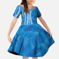 Hawaii Prince Kuhio Kid Short Sleeve Dress Blue Hawaiian Lau Maia With Leis LT05 KID Blue - Polynesian Pride
