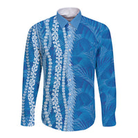 Hawaii Prince Kuhio Long Sleeve Button Shirt Blue Hawaiian Lau Maia With Leis LT05 Unisex Blue - Polynesian Pride
