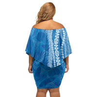 Hawaii Prince Kuhio Off Shoulder Short Dress Blue Hawaiian Lau Maia With Leis LT05 - Polynesian Pride