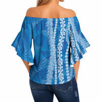 Hawaii Prince Kuhio Off Shoulder Wrap Waist Top Blue Hawaiian Lau Maia With Leis LT05 - Polynesian Pride