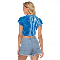 Hawaii Prince Kuhio Raglan Cropped T Shirt Blue Hawaiian Lau Maia With Leis LT05 - Polynesian Pride