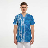 Hawaii Prince Kuhio Scrub Top Blue Hawaiian Lau Maia With Leis LT05 - Polynesian Pride