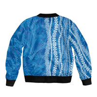 Hawaii Prince Kuhio Sleeve Zip Bomber Jacket Blue Hawaiian Lau Maia With Leis LT05 - Polynesian Pride