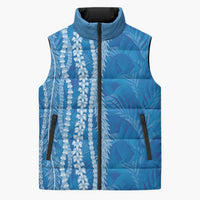 Hawaii Prince Kuhio Sleeveless Puffer Jacket Blue Hawaiian Lau Maia With Leis LT05 Unisex Blue - Polynesian Pride