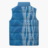 Hawaii Prince Kuhio Sleeveless Puffer Jacket Blue Hawaiian Lau Maia With Leis LT05 - Polynesian Pride