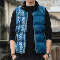 Hawaii Prince Kuhio Sleeveless Puffer Jacket Blue Hawaiian Lau Maia With Leis LT05 - Polynesian Pride