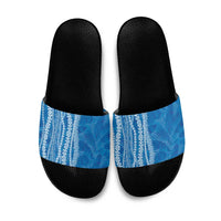 Hawaii Prince Kuhio Slide Sandals Blue Hawaiian Lau Maia With Leis LT05 Blue - Polynesian Pride