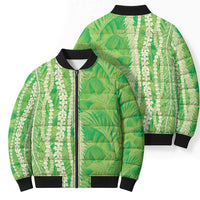 Hawaii Prince Kuhio Bomber Puffer Jacket Lime Green Hawaiian Lau Maia With Leis LT05 - Polynesian Pride