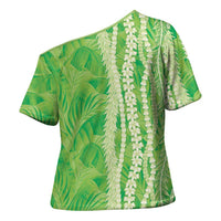 Hawaii Prince Kuhio Cross Shoulder Shirt Lime Green Hawaiian Lau Maia With Leis LT05 - Polynesian Pride