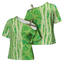 Hawaii Prince Kuhio Cross Shoulder Shirt Lime Green Hawaiian Lau Maia With Leis LT05 - Polynesian Pride