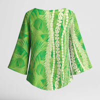 Hawaii Prince Kuhio Kimono Sleeve Blouse Lime Green Hawaiian Lau Maia With Leis LT05 - Polynesian Pride