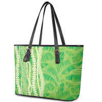Hawaii Prince Kuhio Leather Tote Bag Lime Green Hawaiian Lau Maia With Leis LT05 - Polynesian Pride