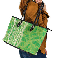 Hawaii Prince Kuhio Leather Tote Bag Lime Green Hawaiian Lau Maia With Leis LT05 - Polynesian Pride