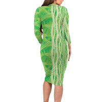 Hawaii Prince Kuhio Long Sleeve Bodycon Dress Lime Green Hawaiian Lau Maia With Leis