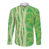 Hawaii Prince Kuhio Long Sleeve Button Shirt Lime Green Hawaiian Lau Maia With Leis LT05 Unisex Green - Polynesian Pride
