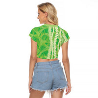 Hawaii Prince Kuhio Raglan Cropped T Shirt Lime Green Hawaiian Lau Maia With Leis LT05 - Polynesian Pride