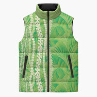 Hawaii Prince Kuhio Sleeveless Puffer Jacket Lime Green Hawaiian Lau Maia With Leis LT05 Unisex Green - Polynesian Pride