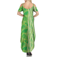 Hawaii Prince Kuhio Summer Maxi Dress Lime Green Hawaiian Lau Maia With Leis LT05 - Polynesian Pride