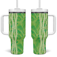 Hawaii Prince Kuhio Tumbler With Handle Lime Green Hawaiian Lau Maia With Leis LT05 One Size: 40 oz Green - Polynesian Pride