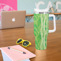 Hawaii Prince Kuhio Tumbler With Handle Lime Green Hawaiian Lau Maia With Leis LT05 - Polynesian Pride