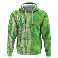 Hawaii Prince Kuhio Zip Hoodie Lime Green Hawaiian Lau Maia With Leis LT05 Pullover Hoodie Green - Polynesian Pride