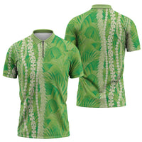 Hawaii Prince Kuhio Zipper Polo Shirt Lime Green Hawaiian Lau Maia With Leis LT05 - Polynesian Pride