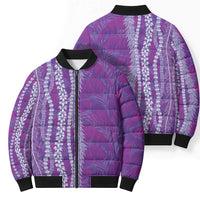 Hawaii Prince Kuhio Bomber Puffer Jacket Violet Hawaiian Lau Maia With Leis LT05 - Polynesian Pride