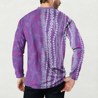 Hawaii Prince Kuhio Button Sweatshirt Violet Hawaiian Lau Maia With Leis LT05 - Polynesian Pride