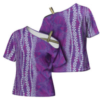 Hawaii Prince Kuhio Cross Shoulder Shirt Violet Hawaiian Lau Maia With Leis LT05 - Polynesian Pride