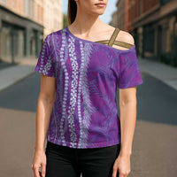 Hawaii Prince Kuhio Cross Shoulder Shirt Violet Hawaiian Lau Maia With Leis LT05 - Polynesian Pride