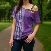 Hawaii Prince Kuhio Cross Shoulder Shirt Violet Hawaiian Lau Maia With Leis LT05 - Polynesian Pride