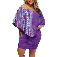 Hawaii Prince Kuhio Family Matching Off Shoulder Short Dress and Hawaiian Shirt Violet Hawaiian Lau Maia With Leis