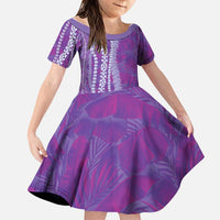 Hawaii Prince Kuhio Family Matching Puletasi and Hawaiian Shirt Violet Hawaiian Lau Maia With Leis