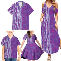 Hawaii Prince Kuhio Family Matching Summer Maxi Dress and Hawaiian Shirt Violet Hawaiian Lau Maia With Leis