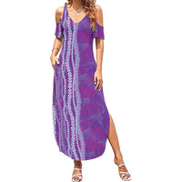 Hawaii Prince Kuhio Family Matching Summer Maxi Dress and Hawaiian Shirt Violet Hawaiian Lau Maia With Leis