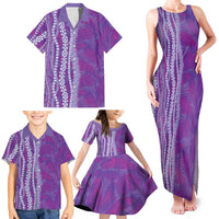 Hawaii Prince Kuhio Family Matching Tank Maxi Dress and Hawaiian Shirt Violet Hawaiian Lau Maia With Leis