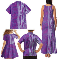 Hawaii Prince Kuhio Family Matching Tank Maxi Dress and Hawaiian Shirt Violet Hawaiian Lau Maia With Leis