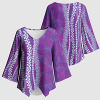 Hawaii Prince Kuhio Kimono Sleeve Blouse Violet Hawaiian Lau Maia With Leis LT05 - Polynesian Pride