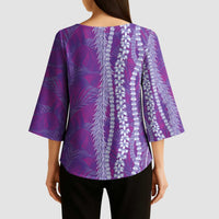 Hawaii Prince Kuhio Kimono Sleeve Blouse Violet Hawaiian Lau Maia With Leis LT05 - Polynesian Pride