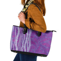 Hawaii Prince Kuhio Leather Tote Bag Violet Hawaiian Lau Maia With Leis LT05 Violet - Polynesian Pride