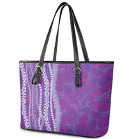 Hawaii Prince Kuhio Leather Tote Bag Violet Hawaiian Lau Maia With Leis LT05 - Polynesian Pride