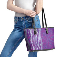 Hawaii Prince Kuhio Leather Tote Bag Violet Hawaiian Lau Maia With Leis LT05 - Polynesian Pride