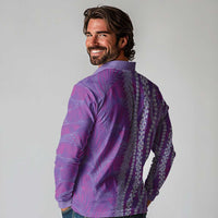 Hawaii Prince Kuhio Long Sleeve Polo Shirt Violet Hawaiian Lau Maia With Leis LT05 - Polynesian Pride
