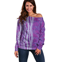 Hawaii Prince Kuhio Off Shoulder Sweater Violet Hawaiian Lau Maia With Leis LT05 Women Violet - Polynesian Pride