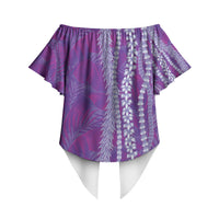 Hawaii Prince Kuhio Off Shoulder Wrap Waist Top Violet Hawaiian Lau Maia With Leis LT05 - Polynesian Pride