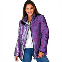 Hawaii Prince Kuhio Padded Jacket Violet Hawaiian Lau Maia With Leis LT05 Women Violet - Polynesian Pride