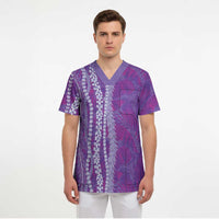 Hawaii Prince Kuhio Scrub Top Violet Hawaiian Lau Maia With Leis LT05 - Polynesian Pride