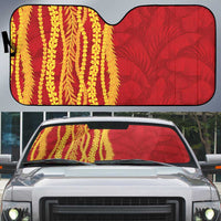 Hawaii Prince Kuhio Auto Sun Shade Red Hawaiian Lau Maia With Leis LT05 Red - Polynesian Pride